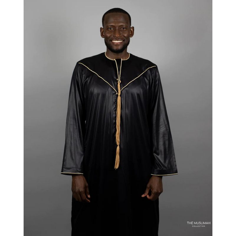 Embroidered Custom Made Emirati Thobe Style Black and Gold (B39)
