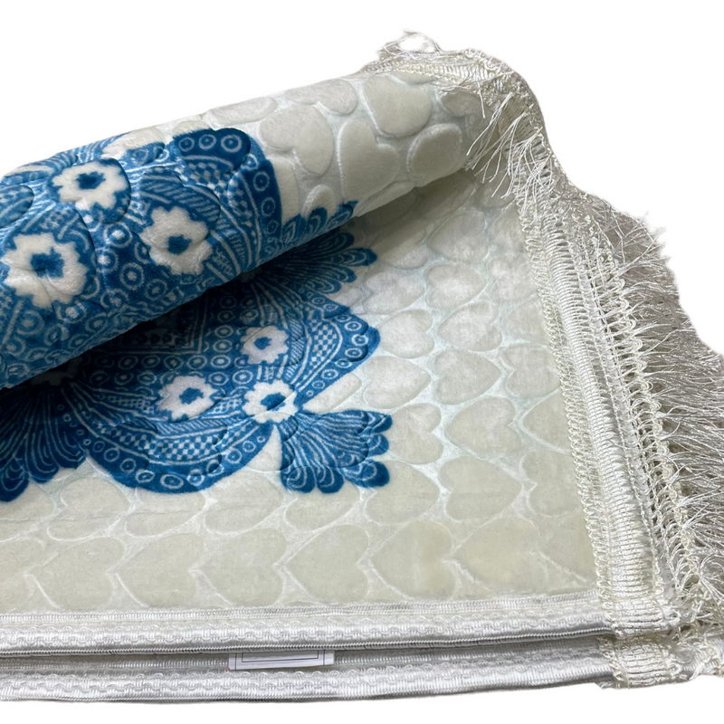 Blue & White Floral Design Prayer Mat