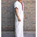 Moroccan Short Sleeve Kids-Boys Thobe (White and Maroon)