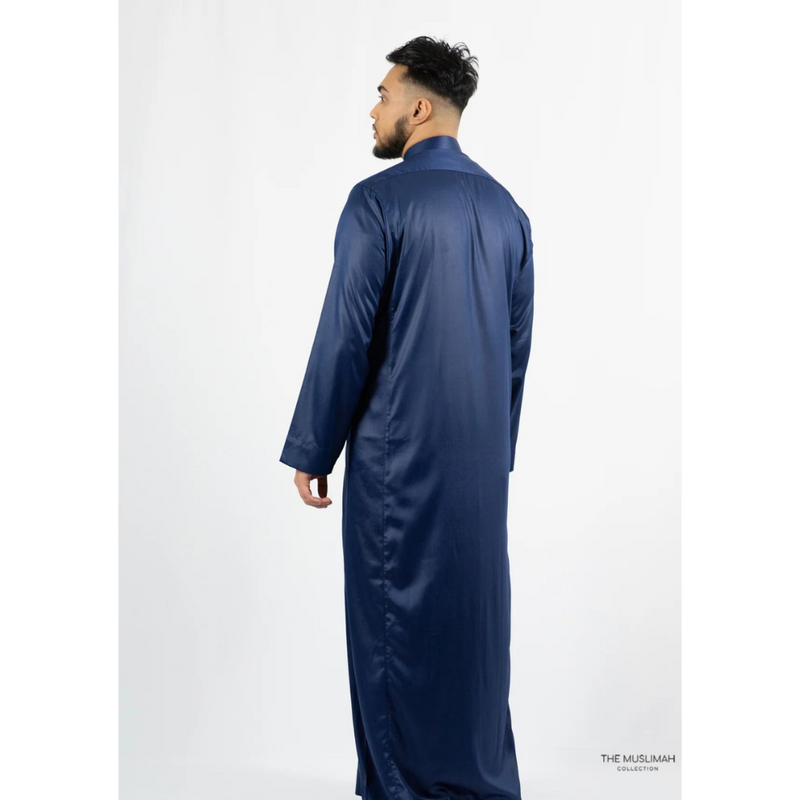 Navy Blue Saudi Collar Thobe Jubbah