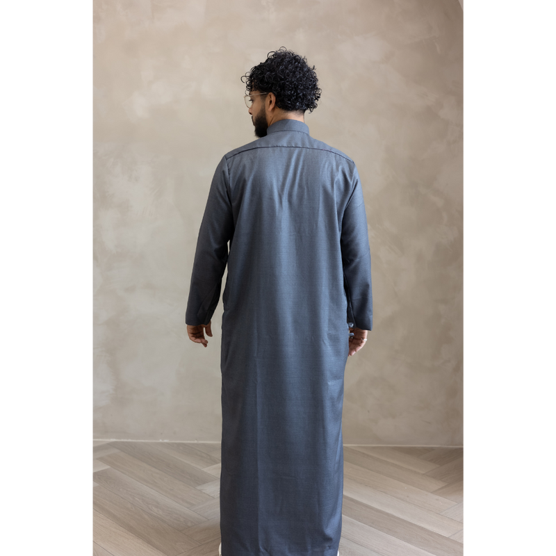 Saudi Collared Thobe Jubbah - MC Cotton Blend (Charcoal)