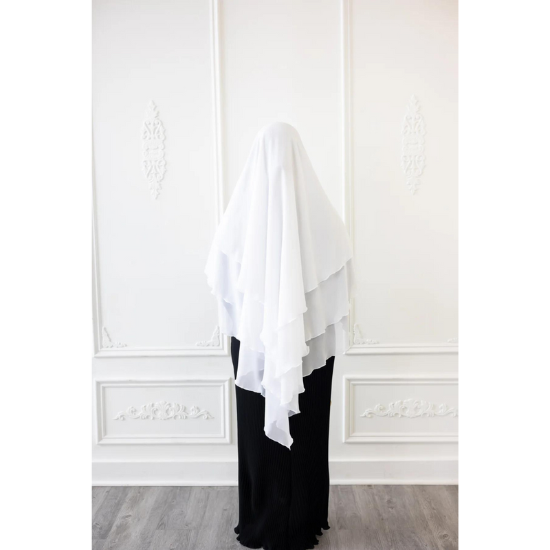 Chiffon Three Layered Princess Khimar - Frost White