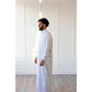 CLEARANCE SALE  MC Collection - Saudi Round Collared Thobe (White with Gold Round Buttons) - 36