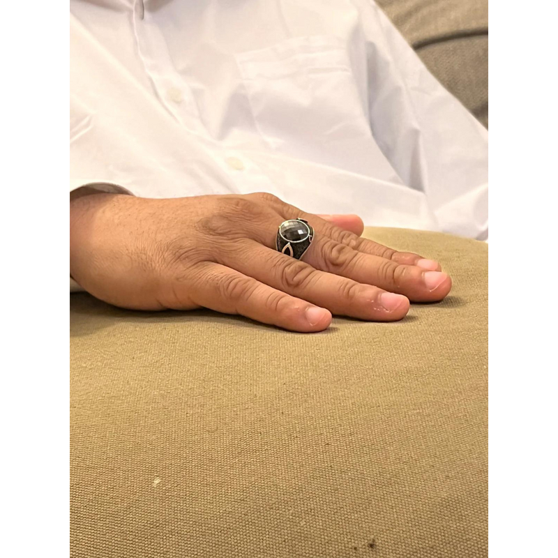 Teardrop Obsidian Sterling Silver Mens Islamic Ottoman Ring