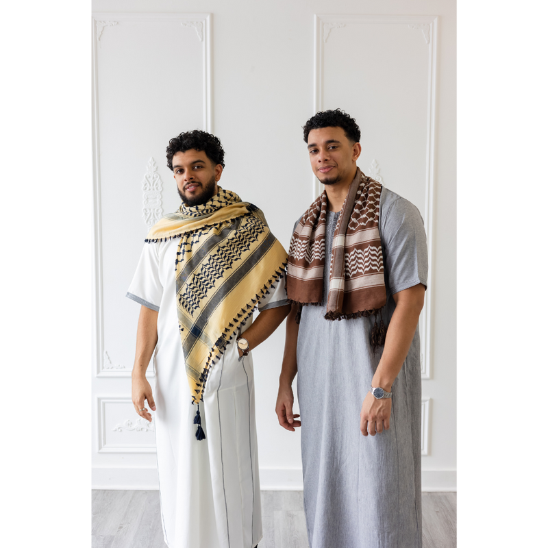 Beige and Black Imamah/Shemagh/Keffiyyah Arab Men's Scarf