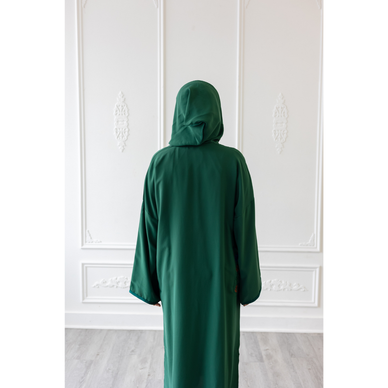 Moroccan Abaya Green With Embroidered Pockets