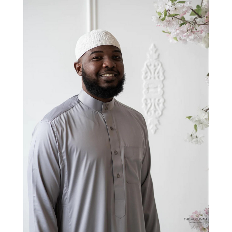 Saudi Collared Thobe (Light Grey)