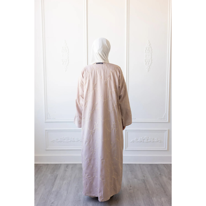 Linen Embroidered Vine Design (Oat)