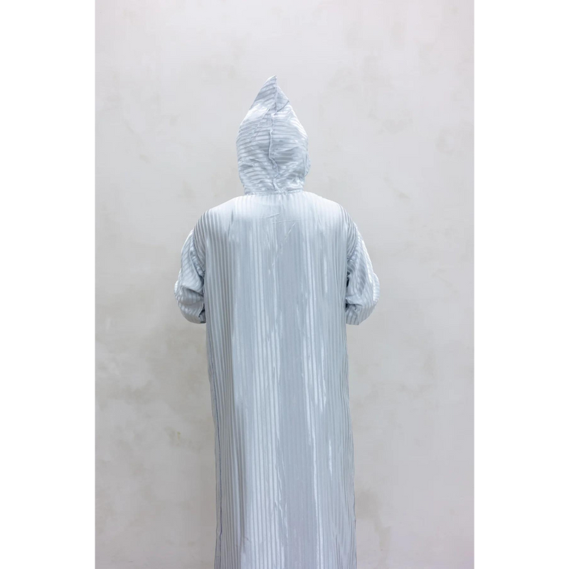 Moroccan Striped Style Hoodie Thobe - Silver Mist
