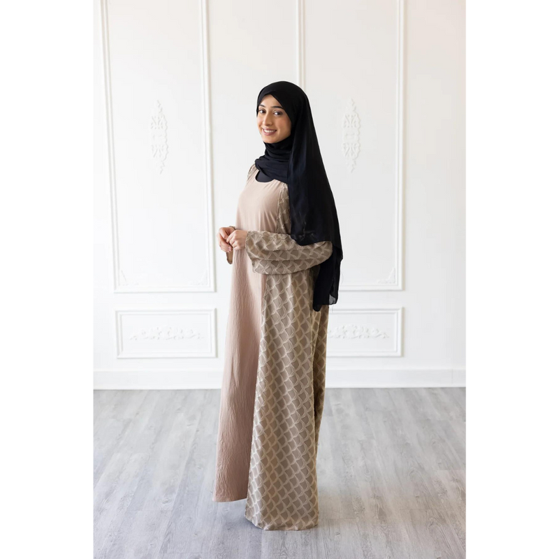 Sale Mermaid Tail Print Abaya - Sandstone (C41)