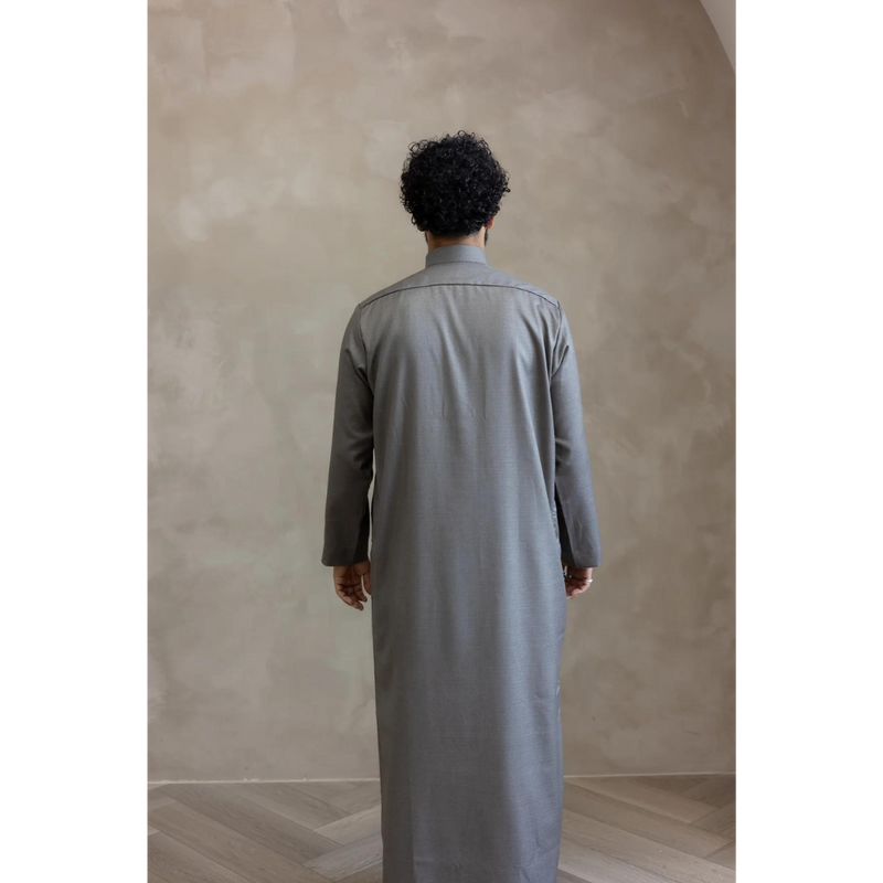 Saudi Collared Thobe Jubbah - MC Cotton Blend (Shadow Grey)