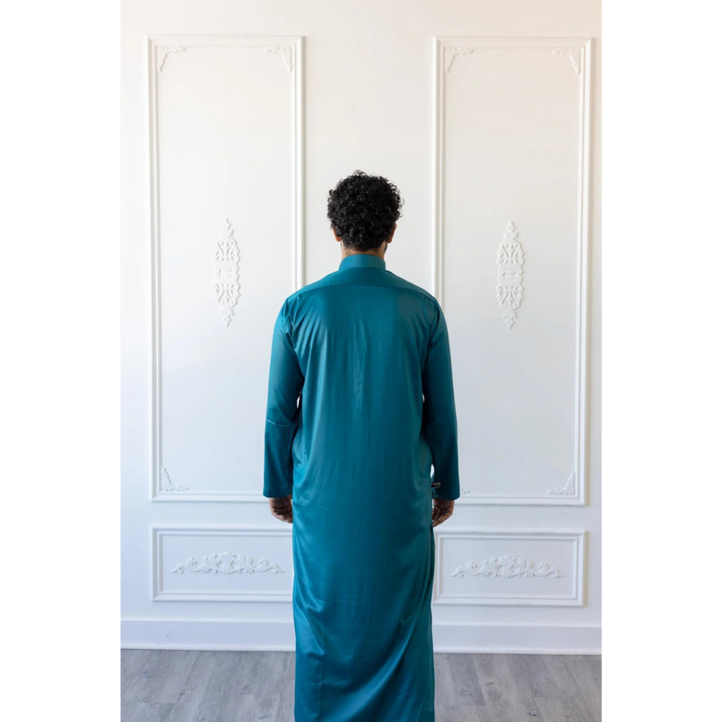 Saudi Collar Thobe Jubbah - Cobalt Green