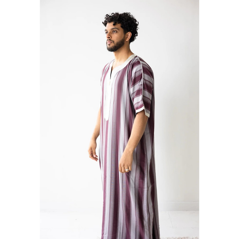 Moroccan Striped Thobe Maroon and Grey