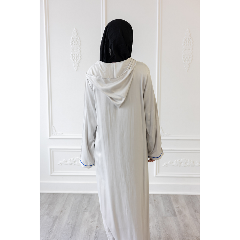 Moroccan Abaya White With Blue Embroidery