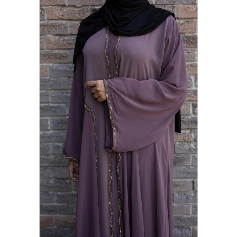 Fancy Wide Sleeved Chiffon Sawda Eid Abaya Wisteria