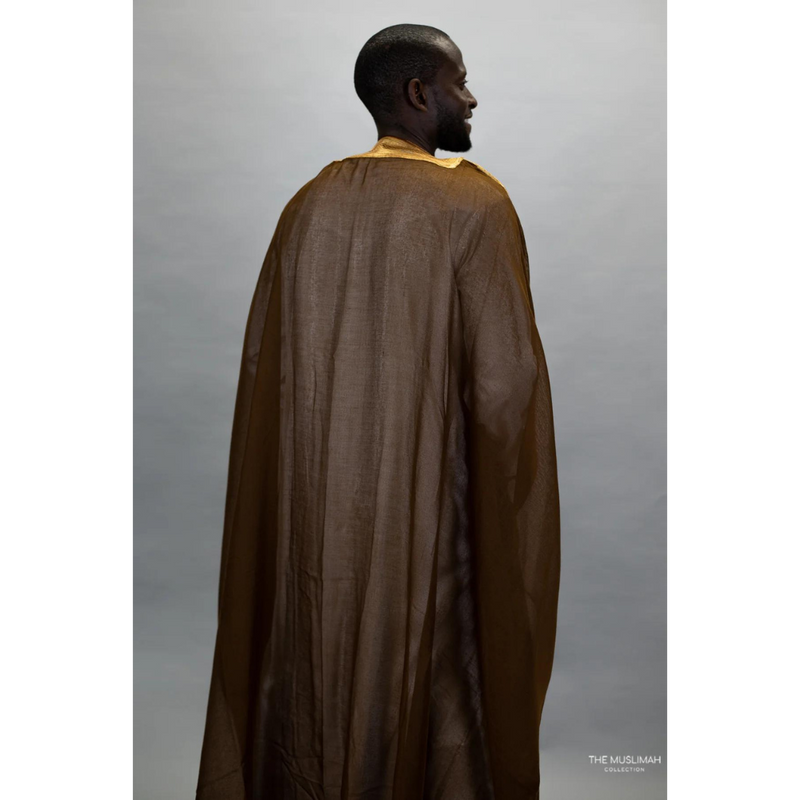 Embroidered Thobe Overcoat Arab Bisht Cloak Coffee Brown