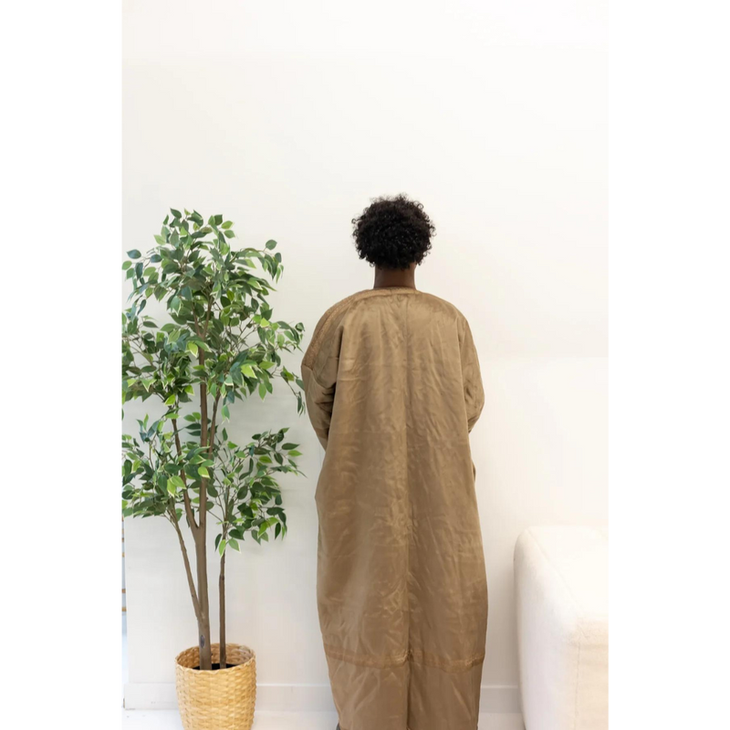 Light Brown Syrian Farwa Coat with Hoodie