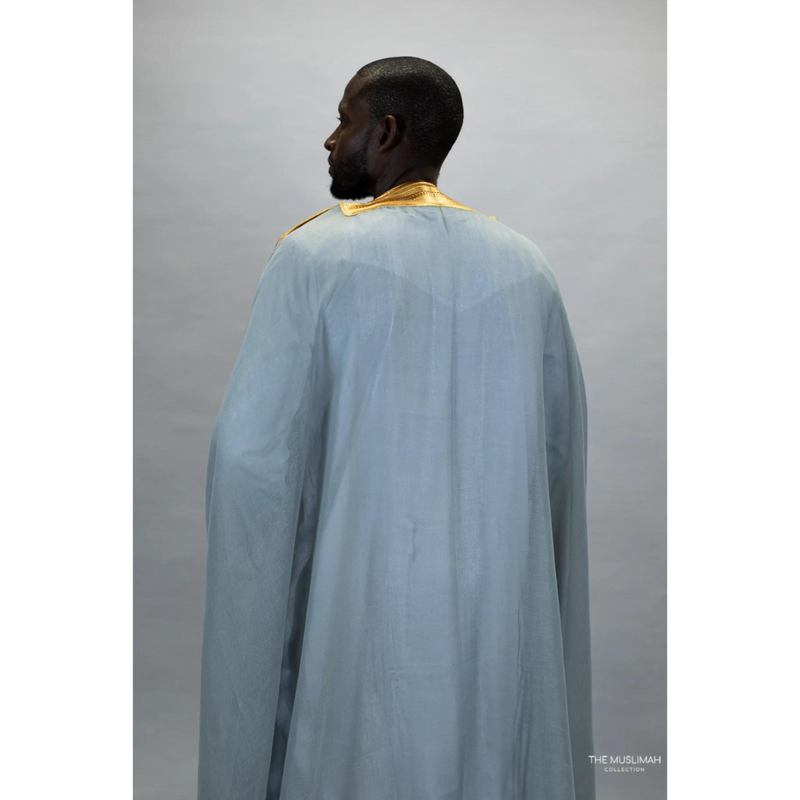 Embroidered Thobe Overcoat Arab Bisht Cloak Ice Grey