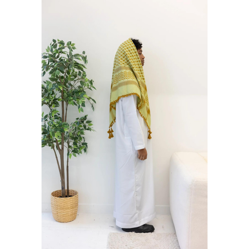Yellow and Brown Imamah/Shemagh/Keffiyyah Arab Men's Scarf