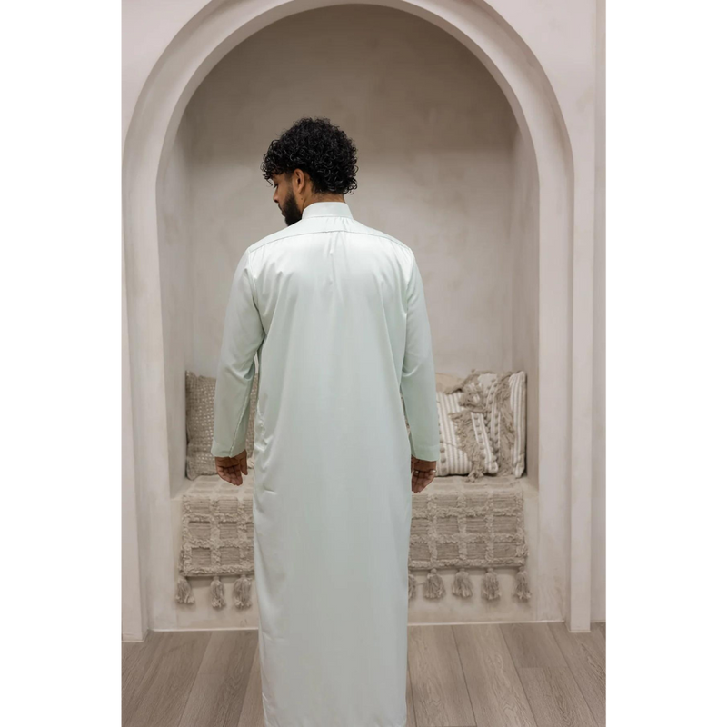 Saudi Collared Thobe (White Minty Fresh)