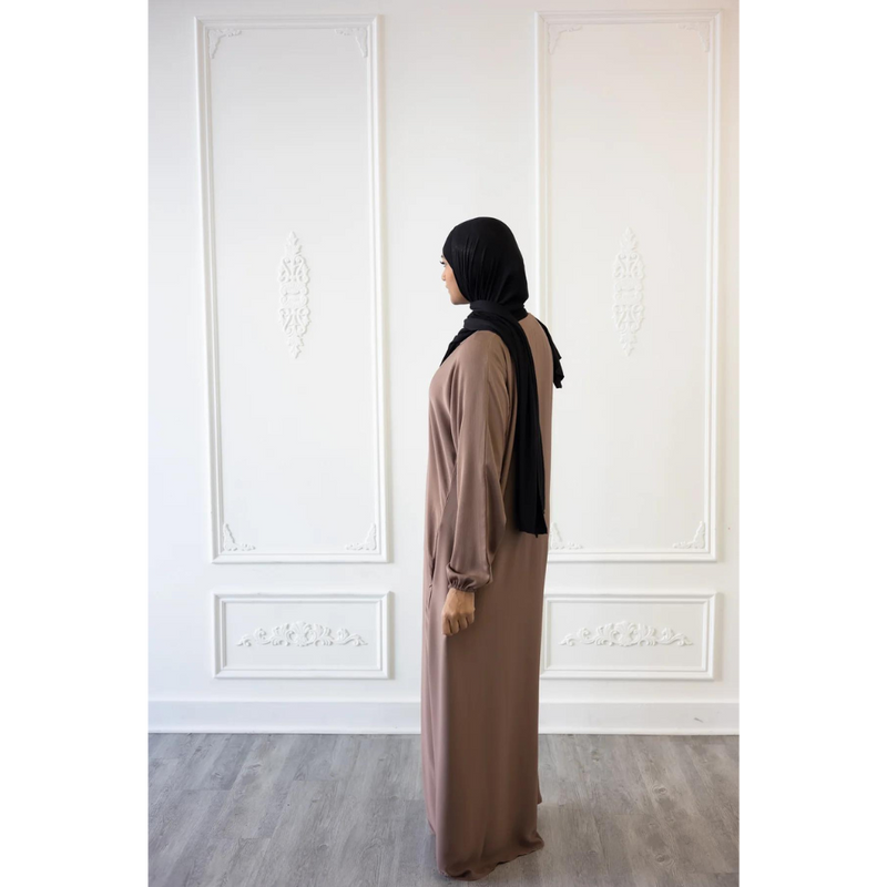 Sawda Textured Crepe Abaya (Deep Almond)