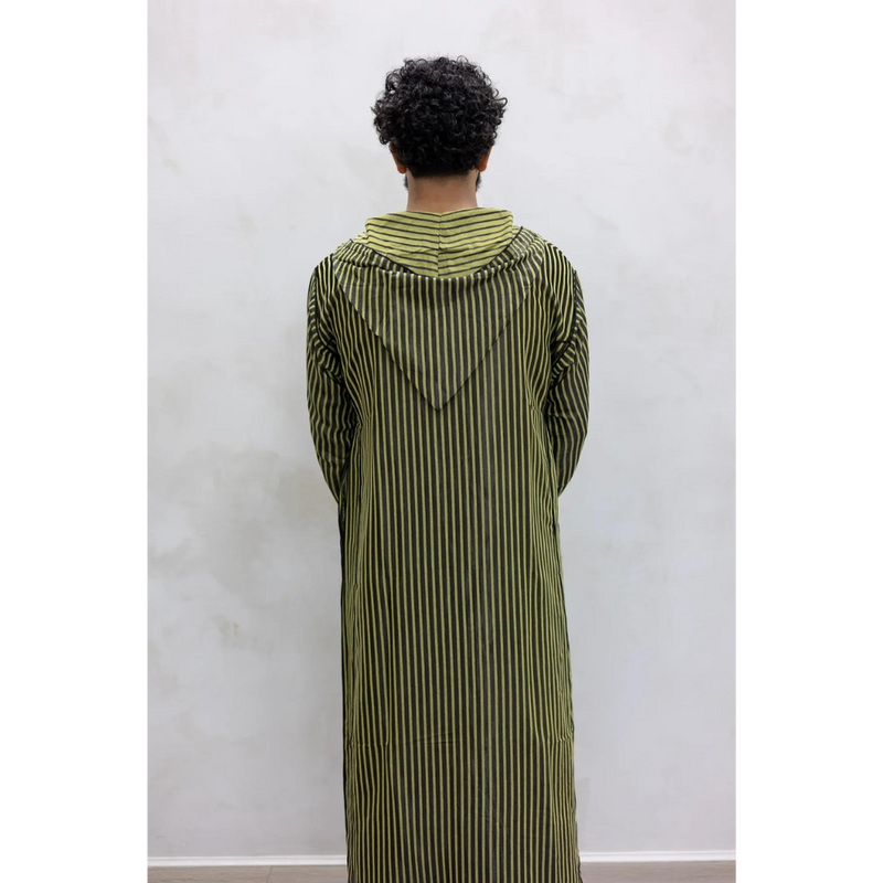 Moroccan Striped Hoodie Thobe (Forest Canopy)