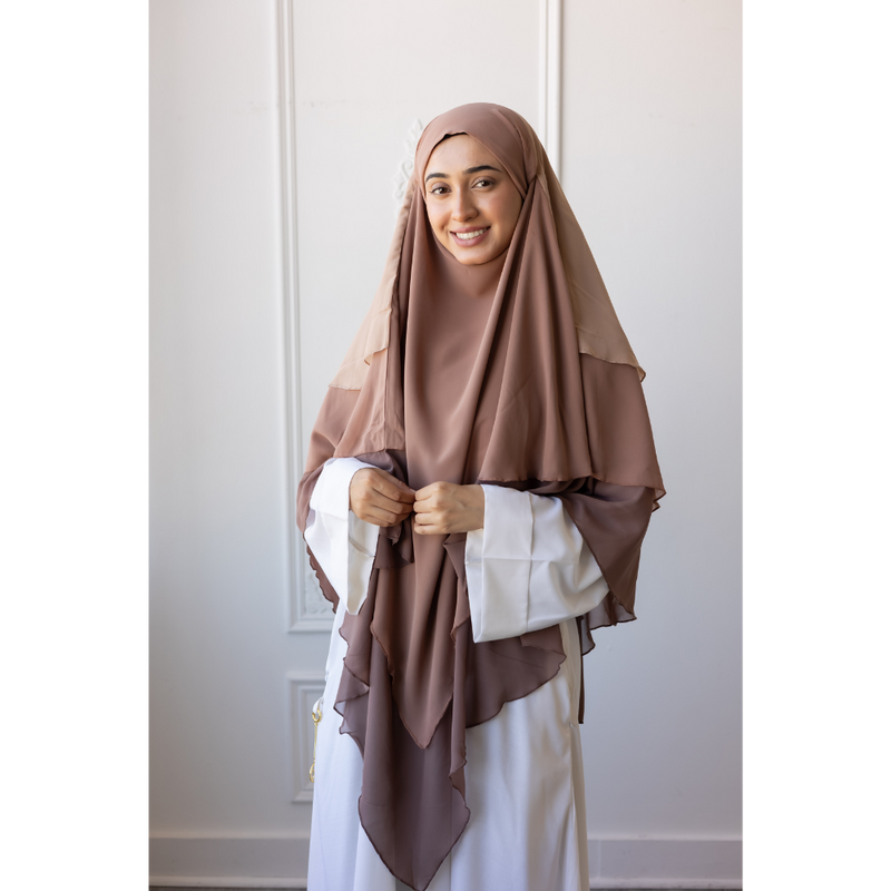 Chiffon Three Layered Princess Khimar - Ombré Cappuccino (C56)