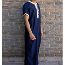 Moroccan Short Sleeve Kids-Boys Thobe (Navy Blue and White)