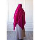 Floral Embroidered Chiffon Hijab Hand Work - Fuchsia