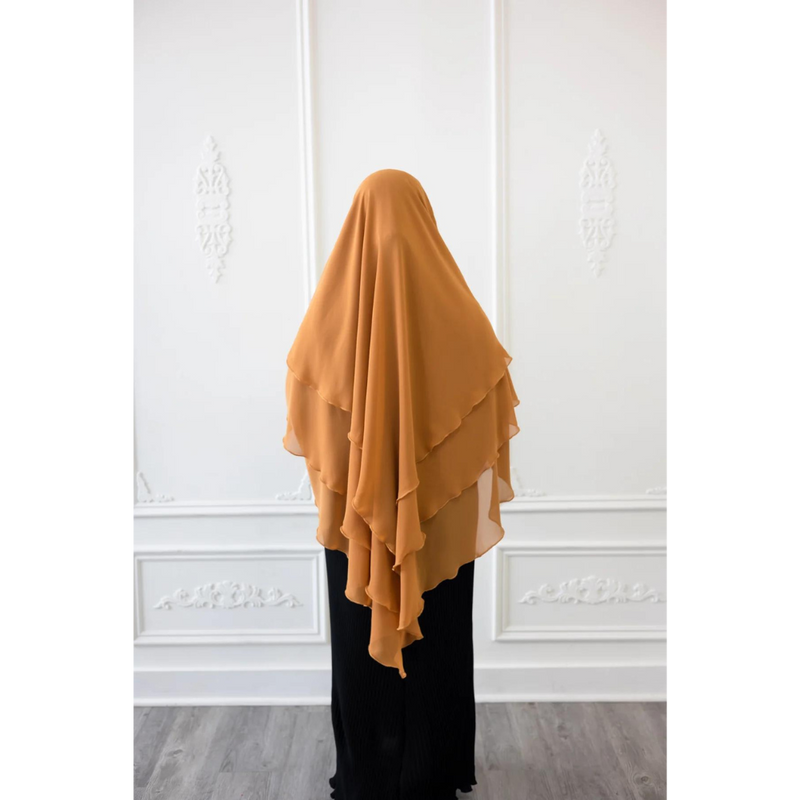 Chiffon Three Layered Princess Khimar - Honey Gold