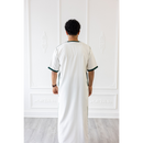 CLEARANCE SALE Moroccan Short Sleeve Thobe White With Green Embroidery - 49