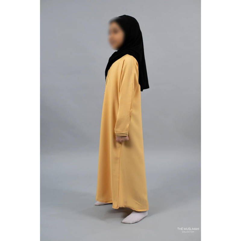 Sample Sale - Mini Muslimah Kids Abaya Gold with Stones and Tarboosh