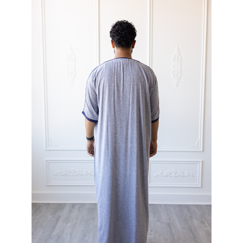 Moroccan 3/4 Sleeve Thobe - Glacier Gray & Jay Blue