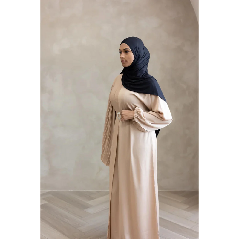 Sale Sawda Pleated Abaya with Stone Belt (Butter)
