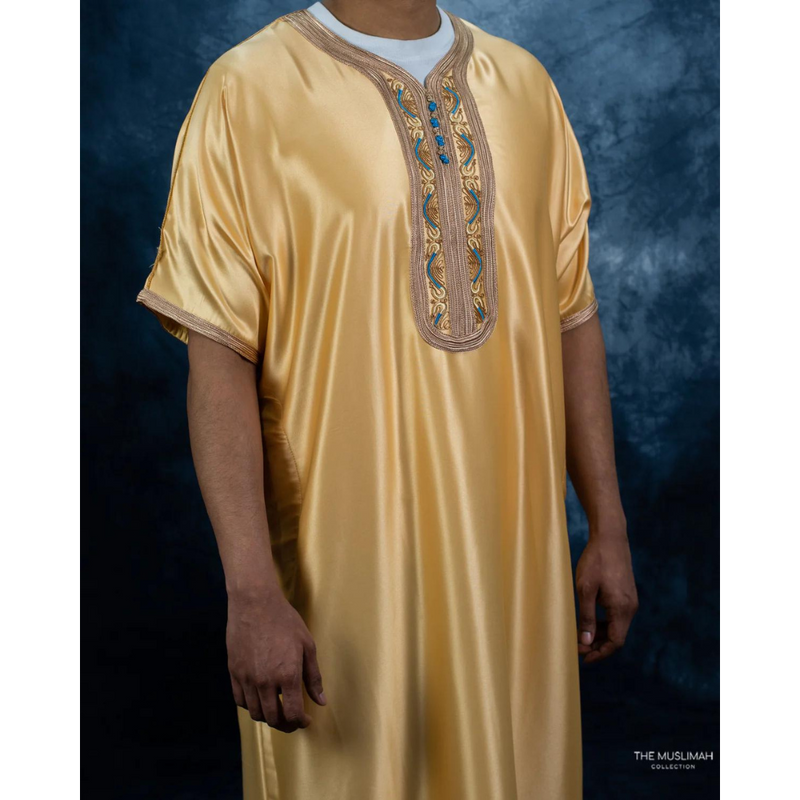 Moroccan Short Sleeve Thobe (Gold & Blue)