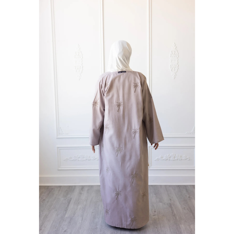 CLEARANCE SALE Linen Embroidered Palm Tree Design (Sand)