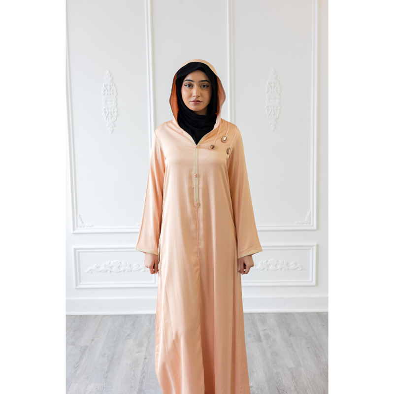 Moroccan Abaya Peach With Embroidered Design