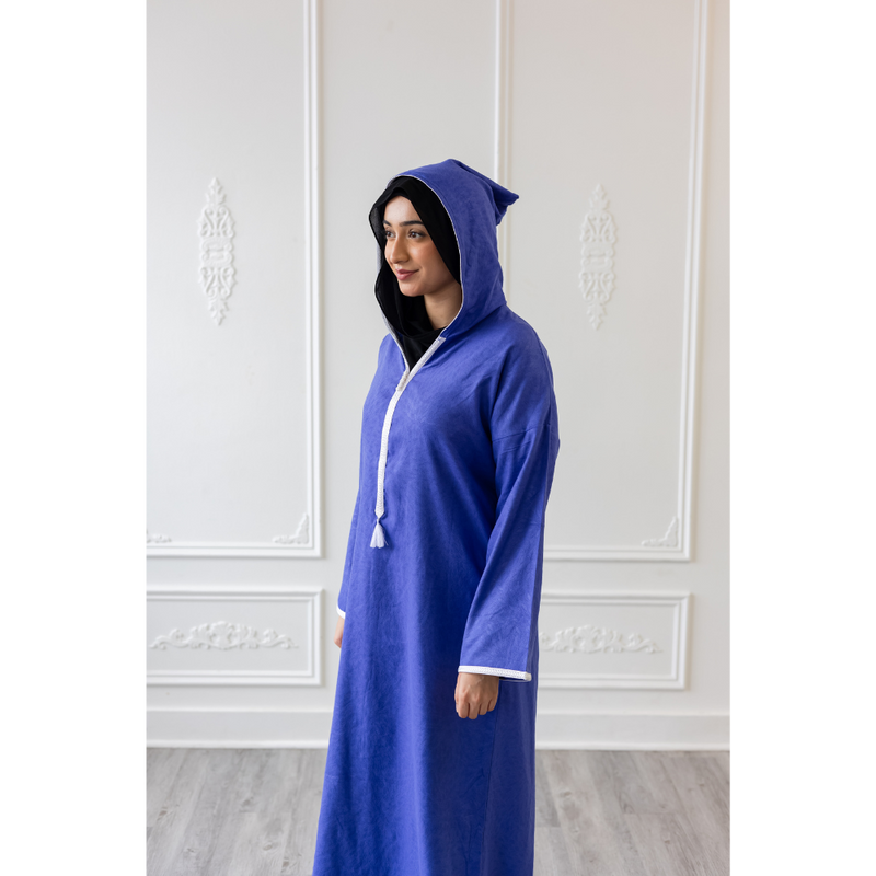 Moroccan Abaya Violet with White Embroidery