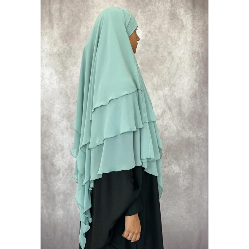 Chiffon Three Layered Princess Khimar - Aquamarine