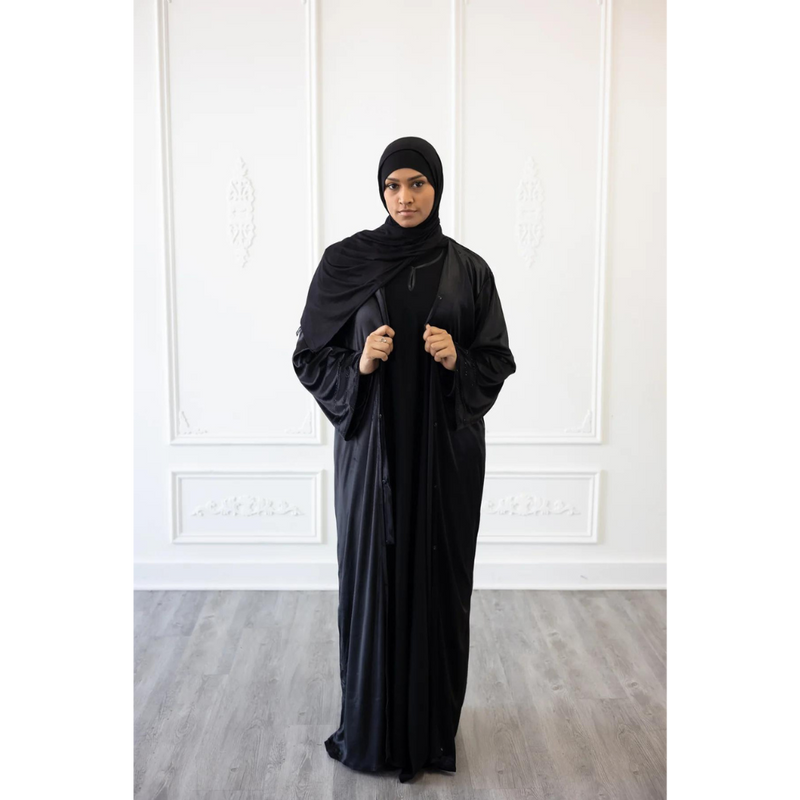 Black velvet open hot sale abaya
