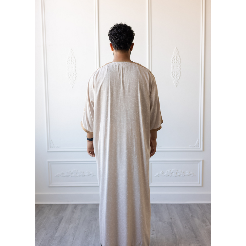 Moroccan 3/4 Sleeve Thobe (Oat & Hazelnut Brown)