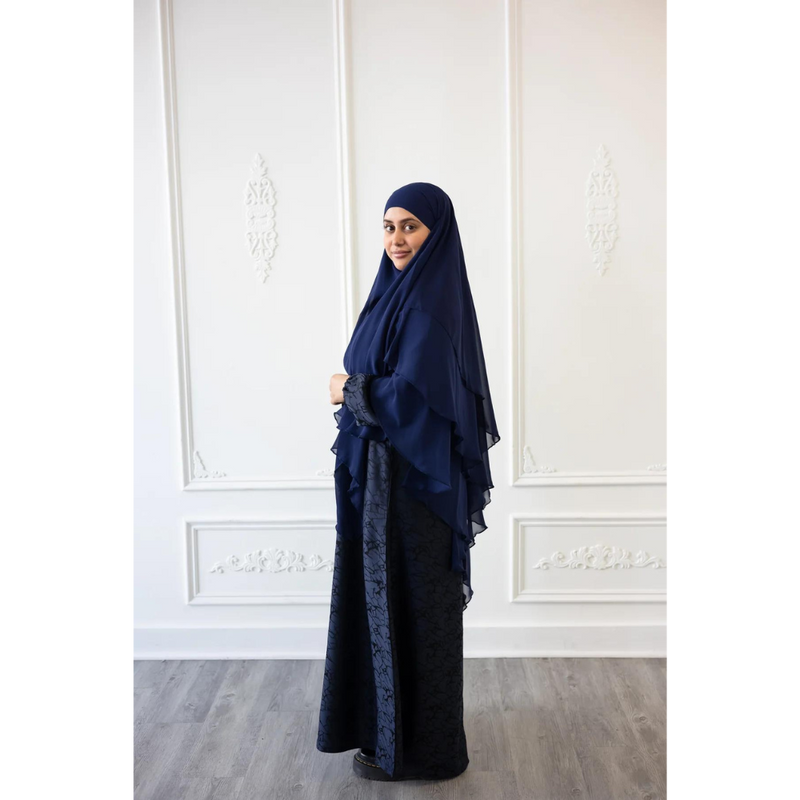 Chiffon Three Layered Princess Khimar - Royal Navy