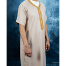 Moroccan Short Sleeve Thobe (Ivory and Gold)