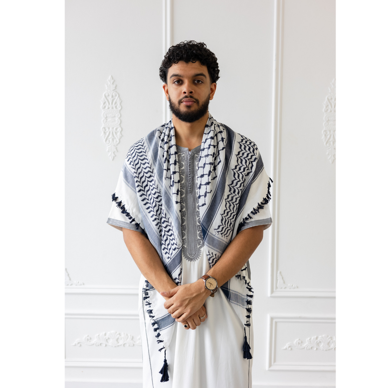 Black and White Patterned Imamah/Shemagh/Keffiyyah Arab Men's Scarf