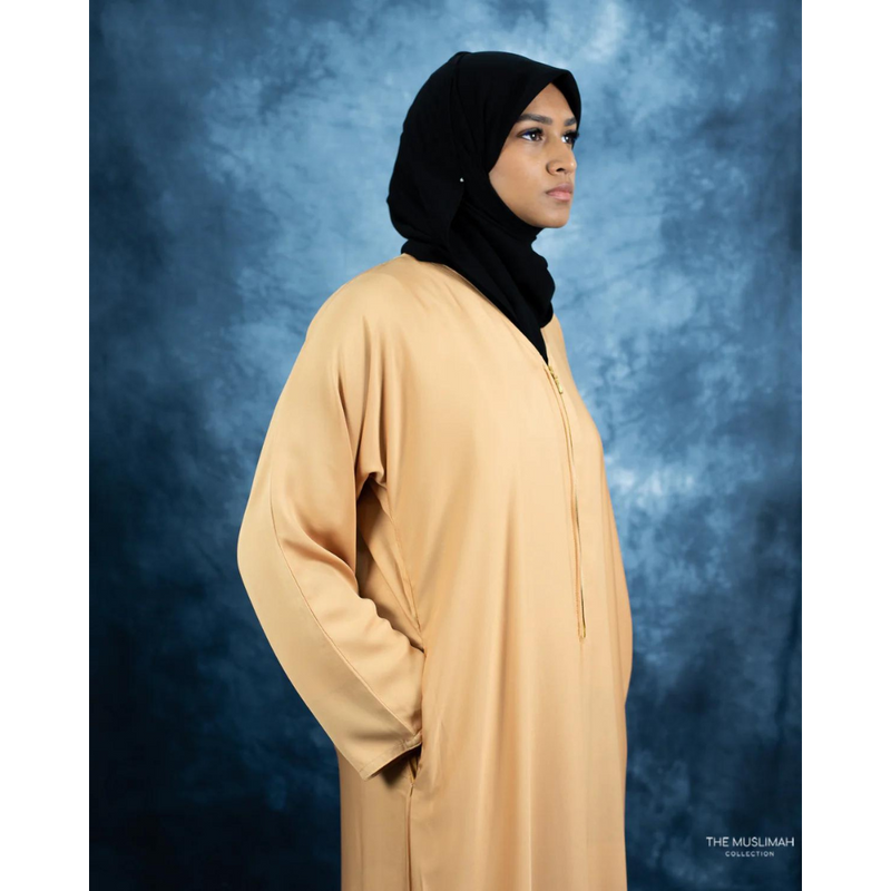Golden Zipper Abaya with Matching Pockets - Latte (C45)