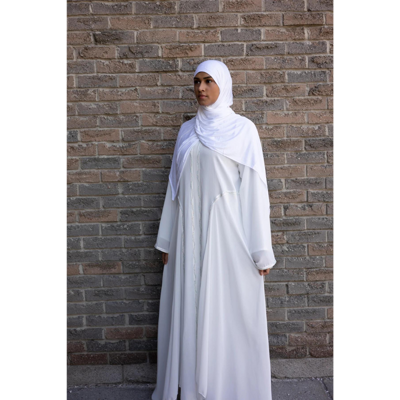 Fancy Wide Sleeved Chiffon & Sawda Eid Abaya White