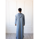 Moroccan Hoodie Thobe - Stone Blue with (Navy Blue, Fossil Grey & Black)