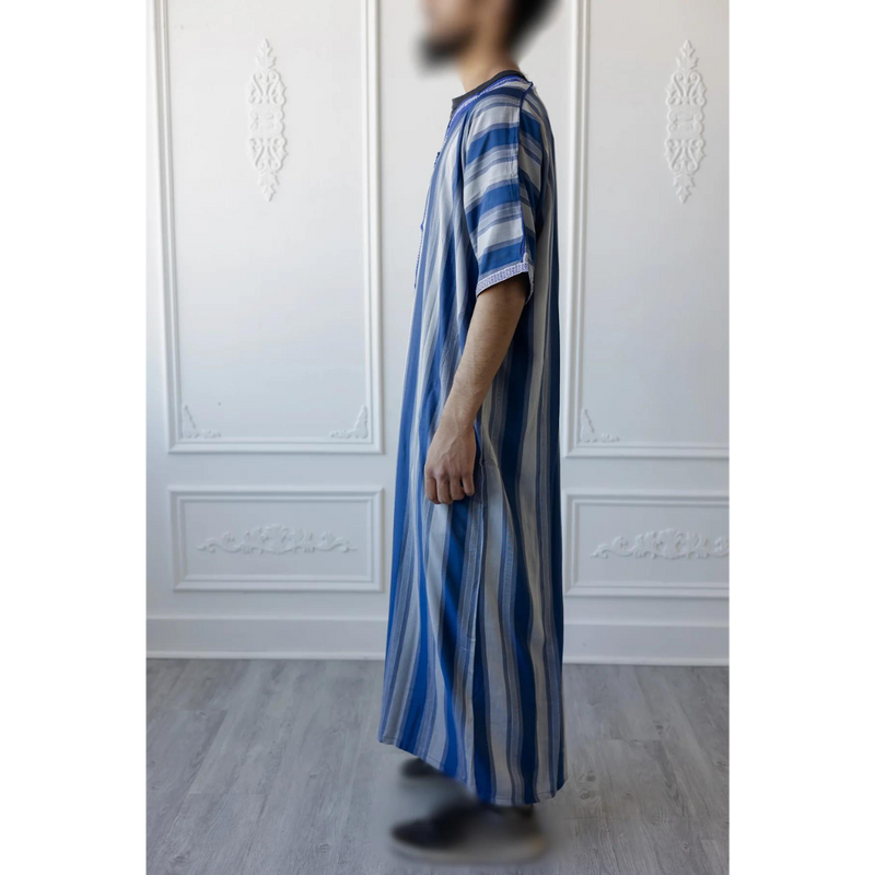 Moroccan Striped Thobe (Blue and Grey)