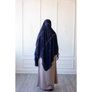 Floral Embroidered Chiffon Hijab Hand Work - Midnight Blue