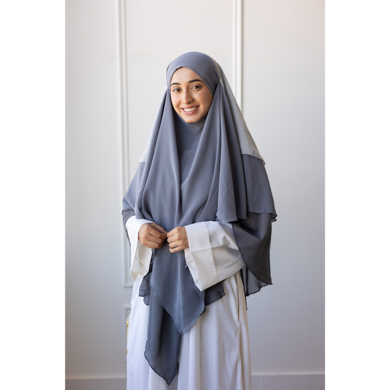 Chiffon Three Layered Princess Khimar - Ombré Grey (C56)